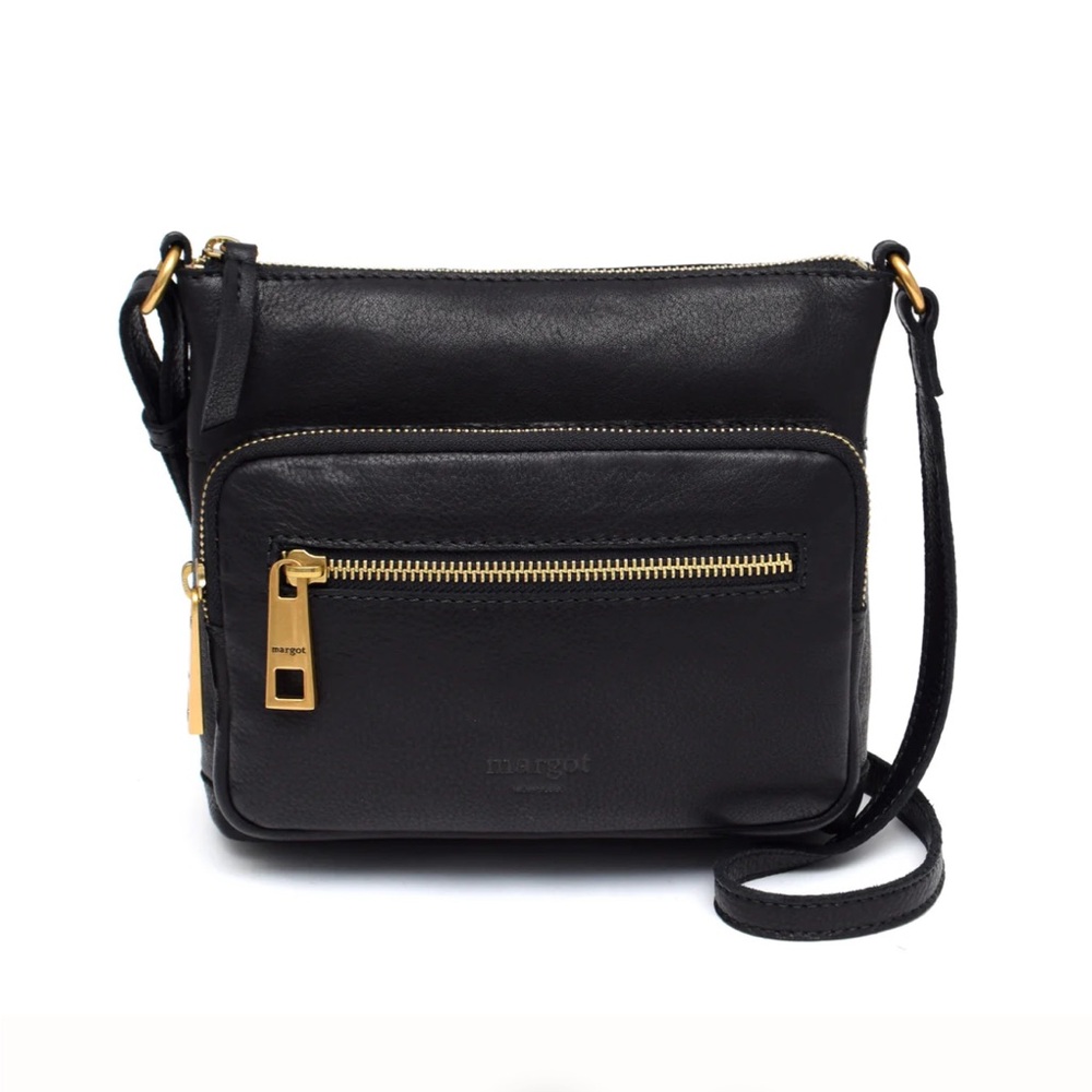 Margot Black Leather Crossbody Bag with Gold Hardware